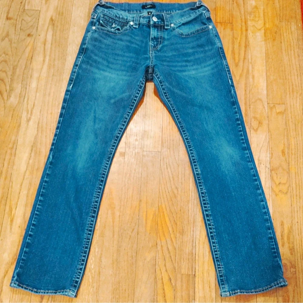 True Religion Men's Ricky Relaxed Fit Jeans Medium Wash Blue 30 Waist 32 Inseam